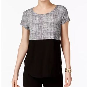 Alfani Petite Black White Print Round Hem S/S Top